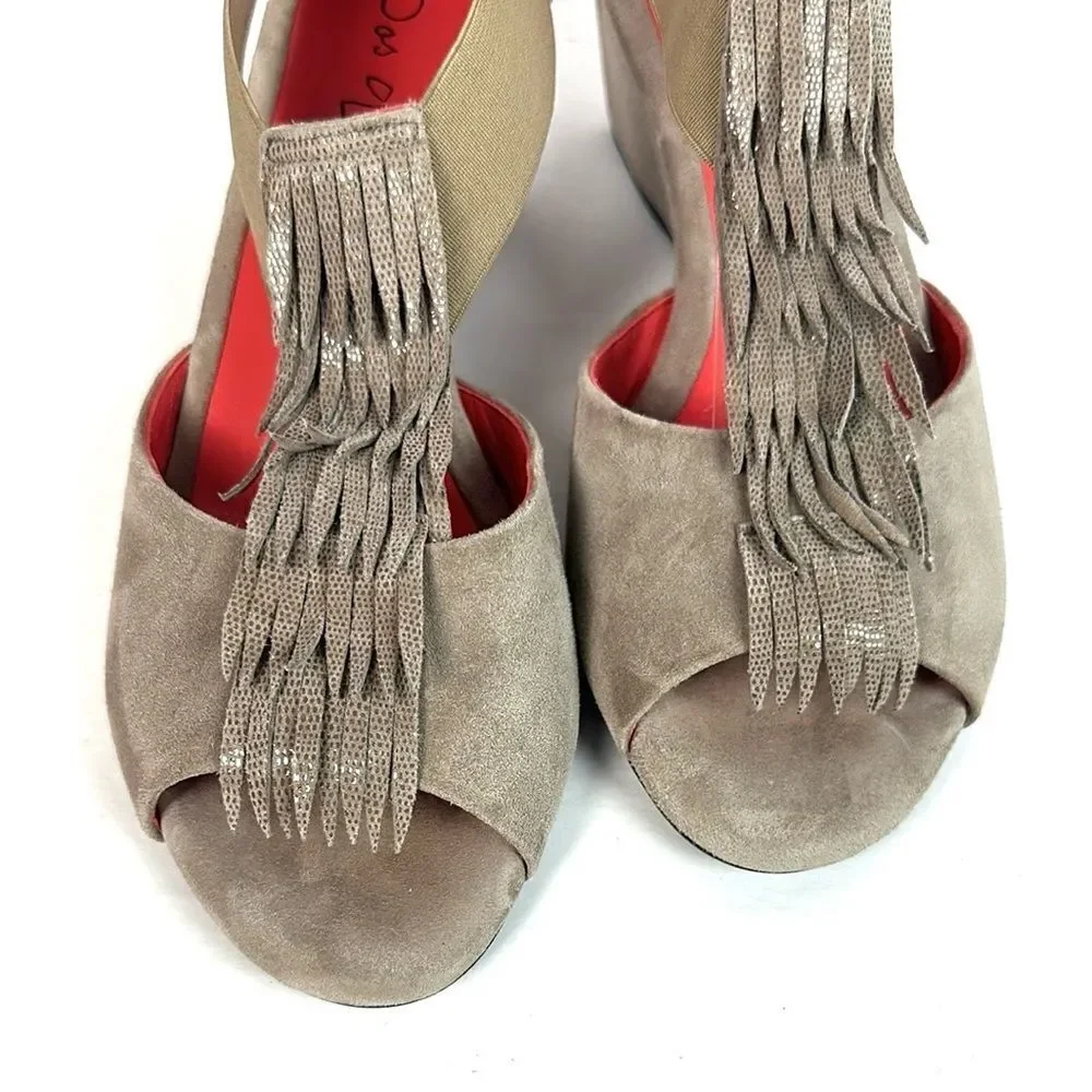 Pas De Rouge Italy Suede Nori Wedge Sandals Fridge Open Toe Taupe EUR 39 US 9
